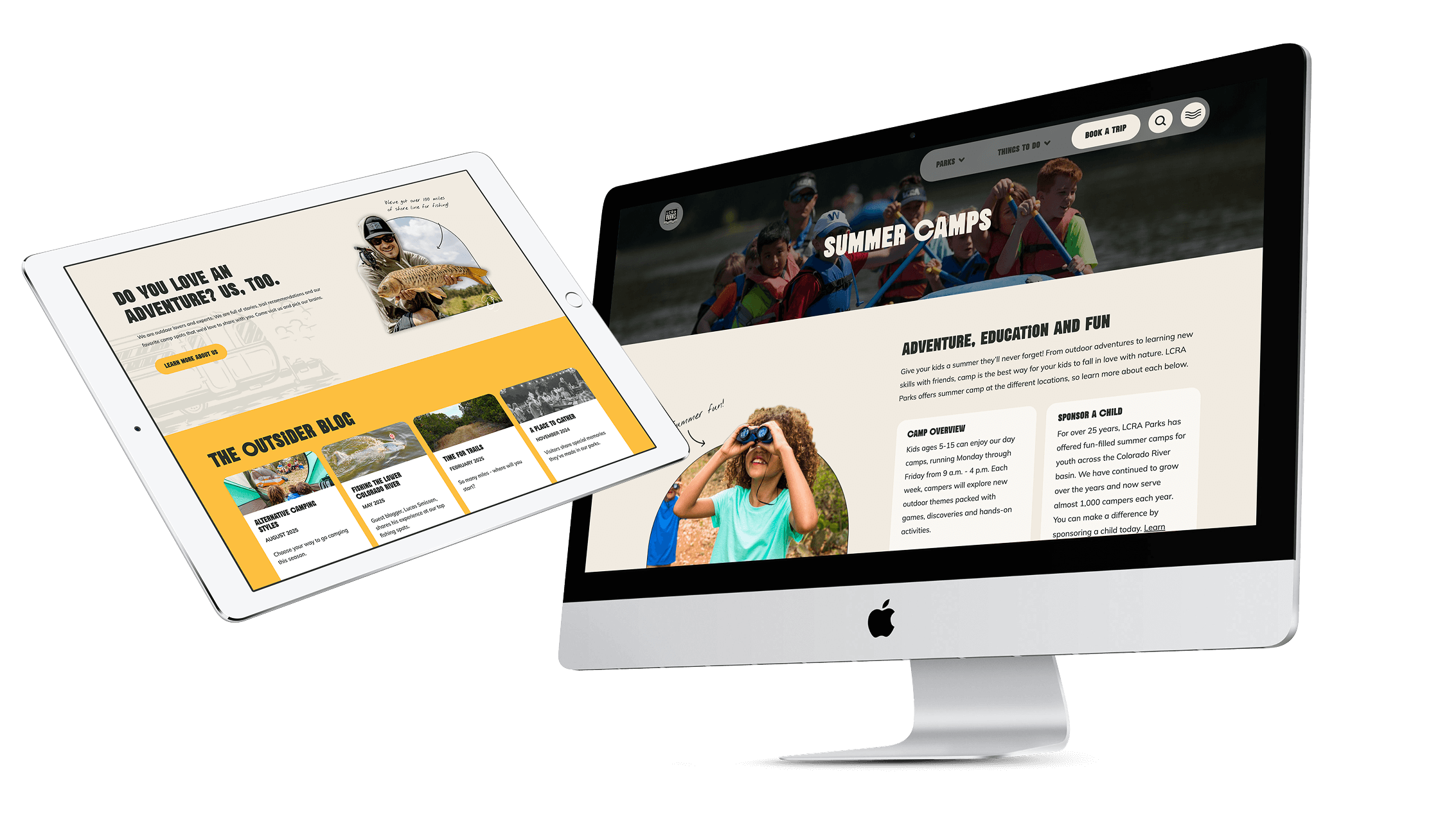 A Mac desktop and an iPad displaying the new LCRA website