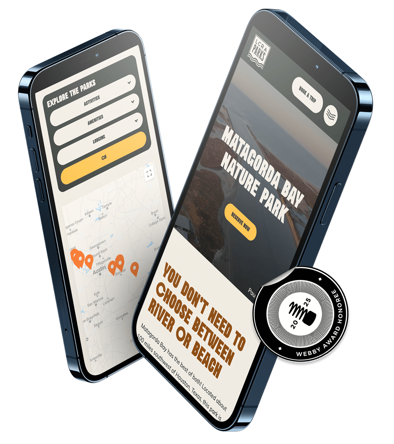 iPhones displaying the new LCRA website